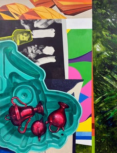 Farbenfrohes surrealistisches Stillleben, Acryl auf Leinwand, 21. Jahrhundert