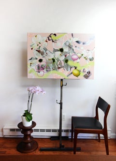 Weiße Hartriegelblüten auf rosa Farbverlauf – Öl- und Acrylgemälde auf Leinwand