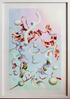 Surreal Ground Beef Still Life with Floating Spheres, Watercolor and Acrylic