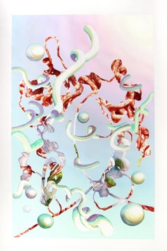 Surreal Ground Beef Still Life with Floating Spheres, Watercolor and Acrylic