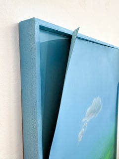 Sculptural Surreal Men and Pig Landscape Painting on Folded Paper and Framed MDF