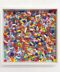 Colorful Abstract Candy Wall Sculpture, Clay on Panel, White Frame, 2026