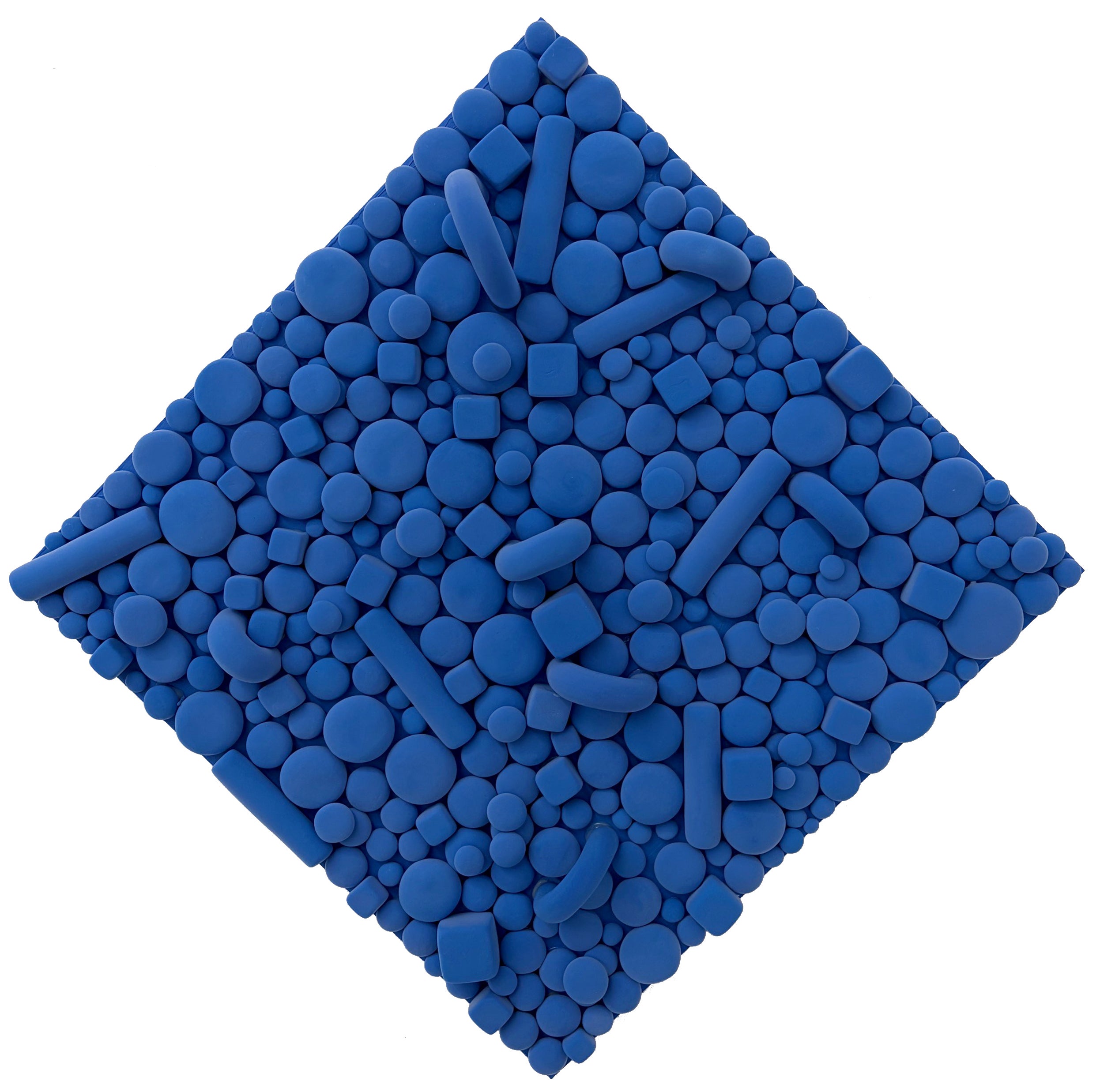 Blue Monochrome Abstract Wall Sculpture, Geometric Relief, Mixed Media on Canvas