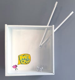Figurine in miniatura con fumetto, scultura da parete surrealista a diorama