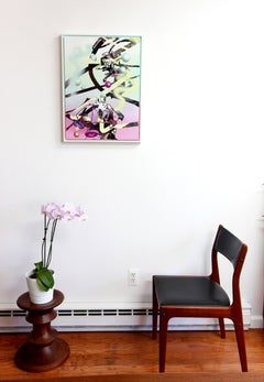 Peinture surréaliste représentant un loup et un cosmonaute, à l'huile et à l'acrylique sur panneau