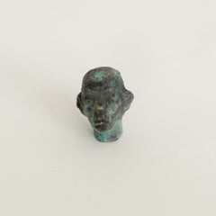 Pocket-Sized Verdigris Bronze Upward-Gazing Figurative Head Sculpture