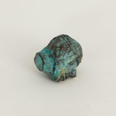 Turquoise Verdigris Bronze Miniature Mask-Like Figurative Head Sculpture