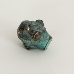 Turquoise Verdigris Bronze Miniature Mask-Like Figurative Head Sculpture