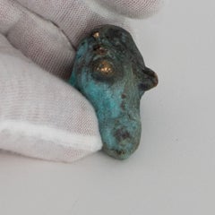 Inverted Verdigris Bronze Miniature Head Sculpture with Flattened Crown
