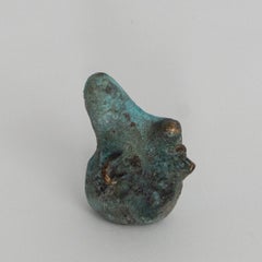Inverted Verdigris Bronze Miniature Head Sculpture with Flattened Crown