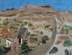 Contemporary Figurative Landscape Painting with Cut Canvas Collage