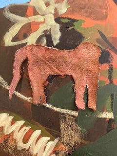 Contemporary Abstract Figurative Jungle Painting with Cut Canvas Collage