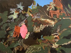 Contemporary Abstract Figurative Jungle Painting with Cut Canvas Collage