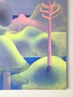 Fluorescent Surreal Landscape Acrylic Painting on Canvas and Cardboard