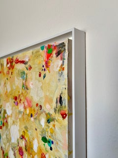 Abstract Floral Mixed Media Painting with Collage and Wax on Framed Panel
