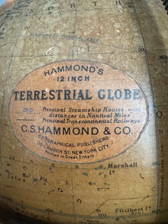 C.S. Hammond & Co. Globe terrestre de sol sur socle en fonte, vers 1925