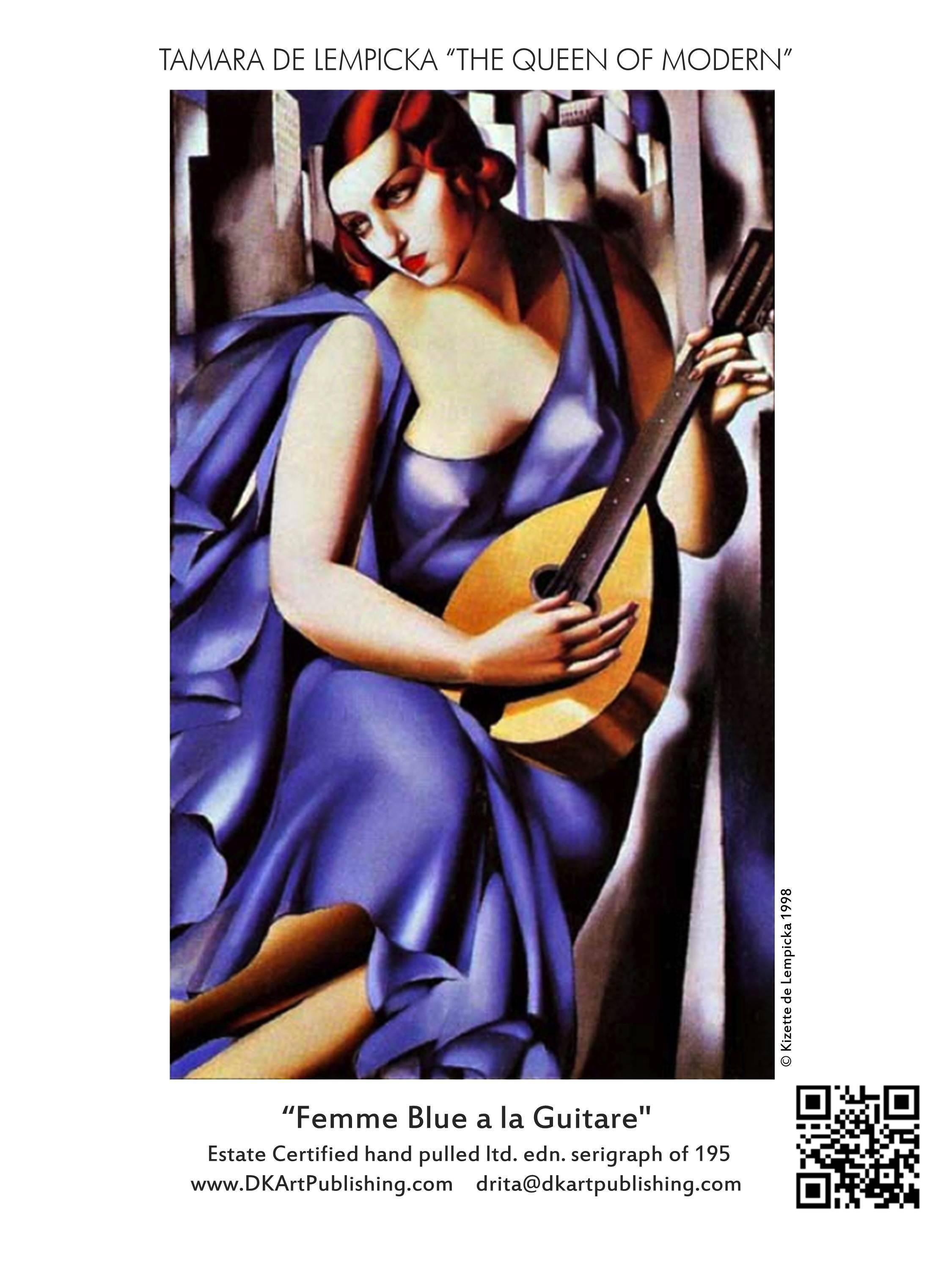 Tamara de Lempicka Figurative Print - Femme Bleue a la Guitare