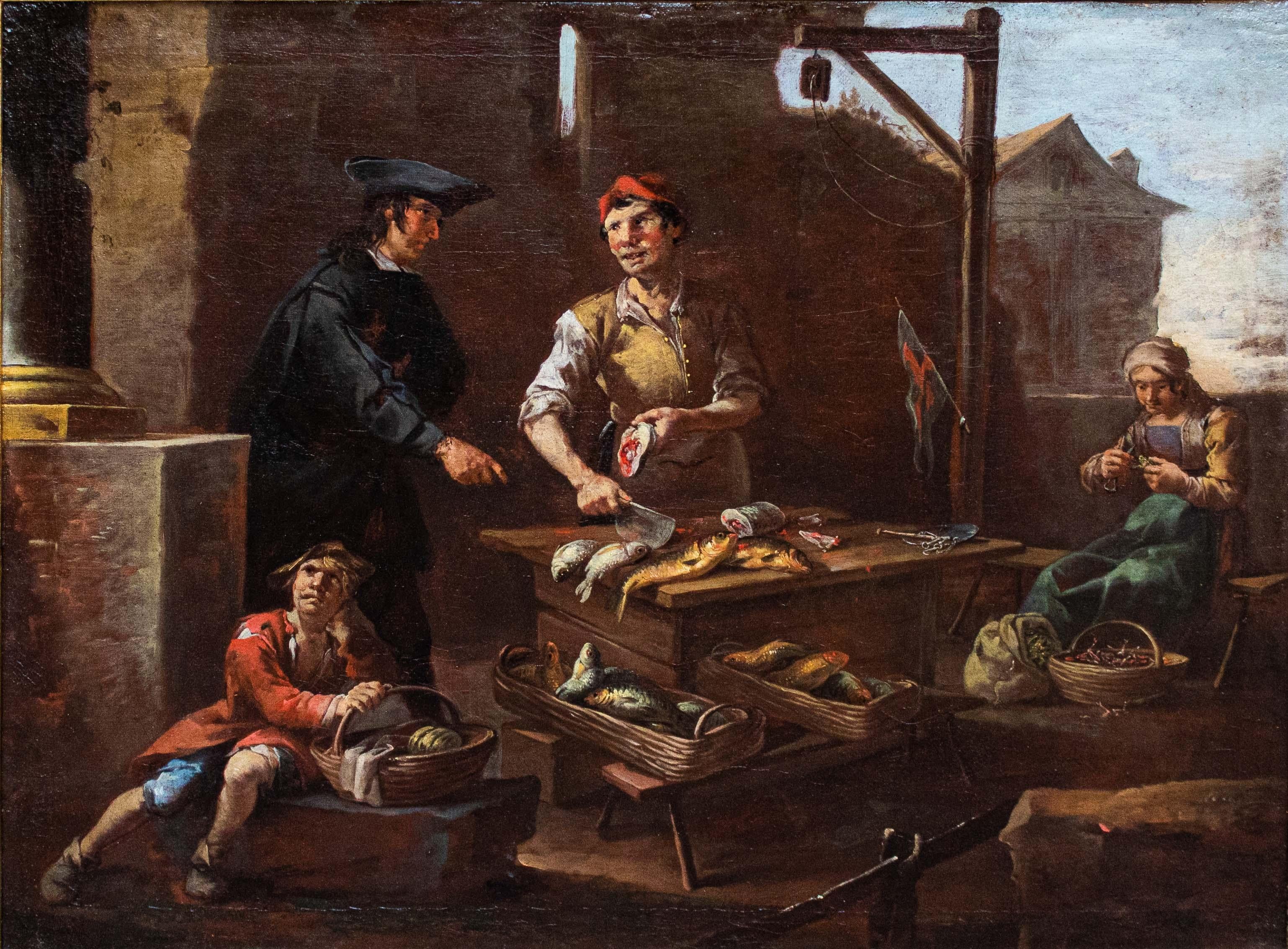 The Fishmonger Painted by Giacomo Francesco Cipper known as the Todeschini - Black Figurative Painting by Giacomo Francesco Cipper (Todeschini)