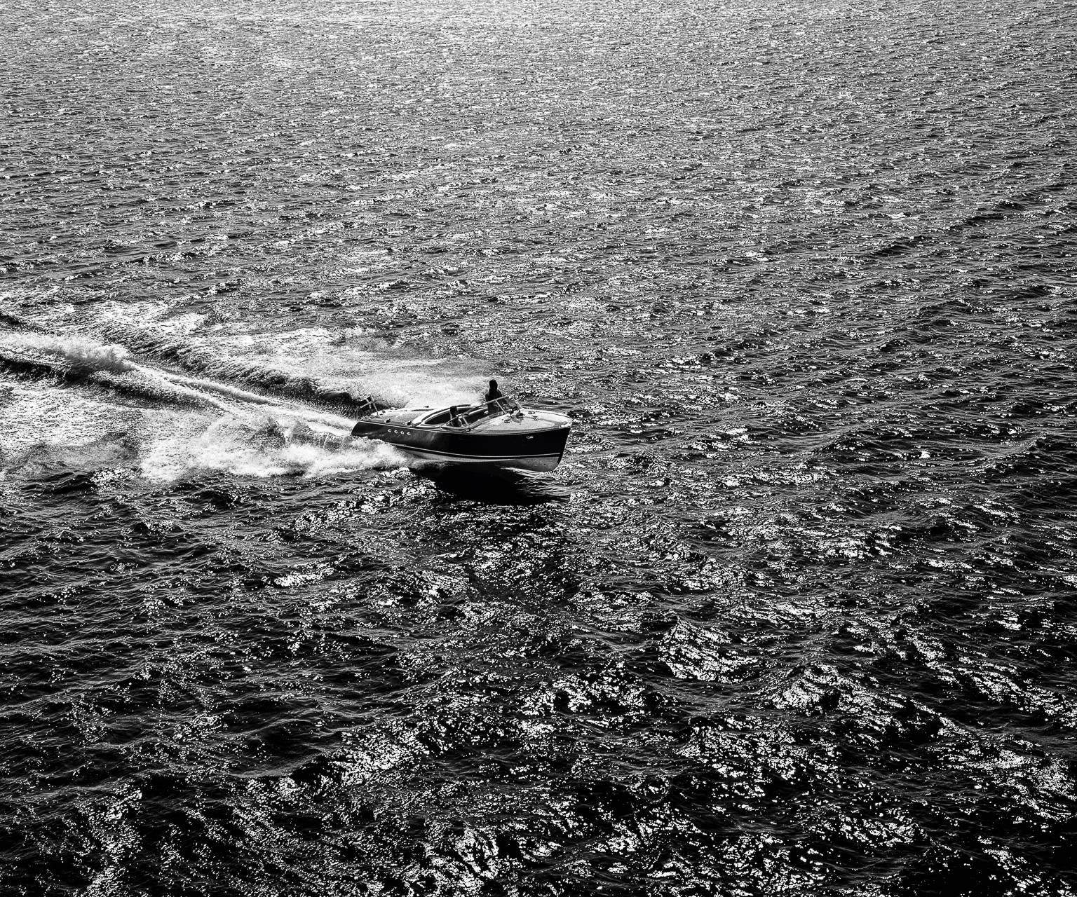 Olaf Tamm Black and White Photograph - Classic motorboat RIVA Tritone, Sweden