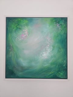 Homecoming - Quadro astratto di natura verde etereo e brillante