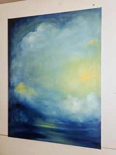 She's Walking Through the Clouds - Vibrant blue abstract seascape sky painting
