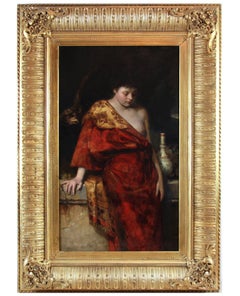 Eduard Büchler Antique Figurative Oil Painting, Hebe and Zeus, 1887, Framed