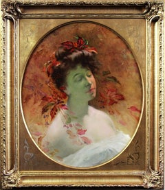 Leon Tirode Signed French Art Nouveau Allegory of Autumn Oil Painting