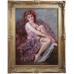 Ritratto di ballerina seduta di Maria Szantho, olio su tela firmato, 1960 circa