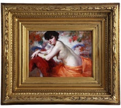 François Bonnardel Antique French Figurative Nude Oil Painting, c.1920, Framed