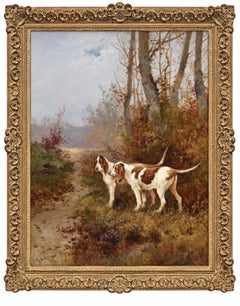 Émile Godchaux Animal Painting, Hunting Dogs in a Landscape, c. 1925, Not framed