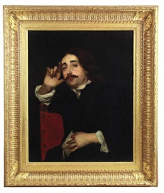 Ritratto figurativo a olio del XIX secolo, riproduzione di Lucas Franchoys II, con cornice