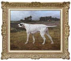 Dipinto ad olio d'epoca di Alexander Clarys raffigurante un animale, "Cane da caccia", 1895 circa, senza cornice
