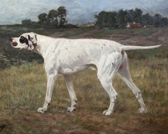 Dipinto ad olio d'epoca di Alexander Clarys raffigurante un animale, "Cane da caccia", 1895 circa, senza cornice