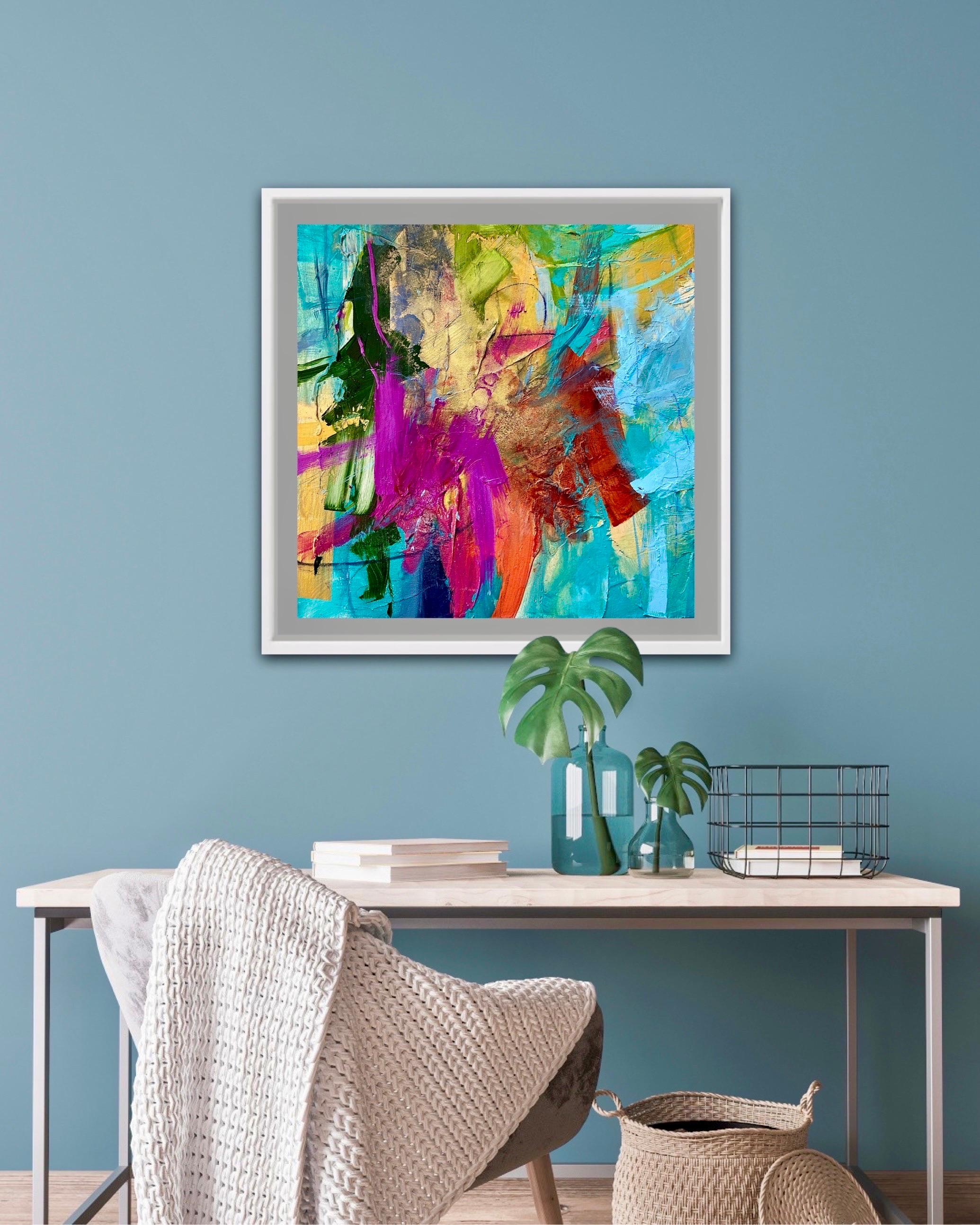 « Margarita Time ! -  Abstrait, moderne, audacieux, chaud fuchsia, sarcelle, vert  - Expressionnisme abstrait Painting par Michelle Thomas Artist