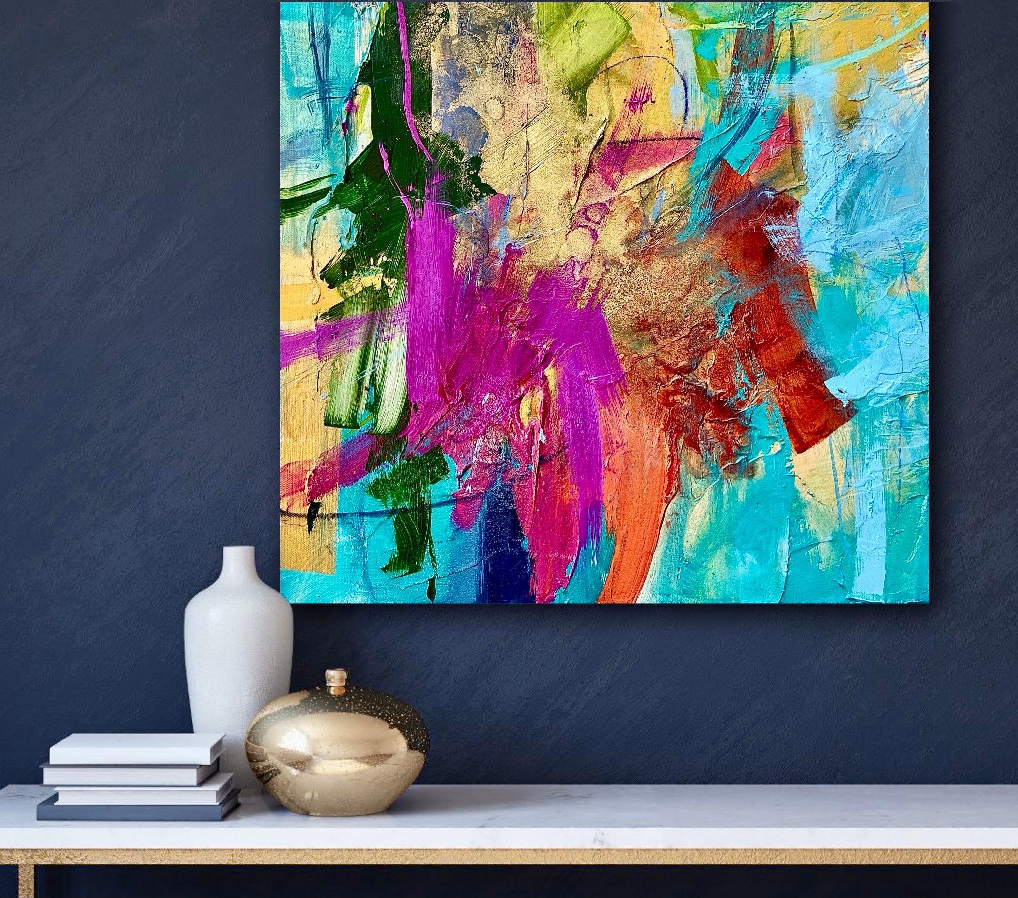 « Margarita Time ! -  Abstrait, moderne, audacieux, chaud fuchsia, sarcelle, vert  en vente 3