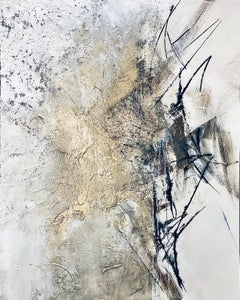 "Storm I", Richly Textured, Neutral Palette, Black, White, Gold, Minimalist