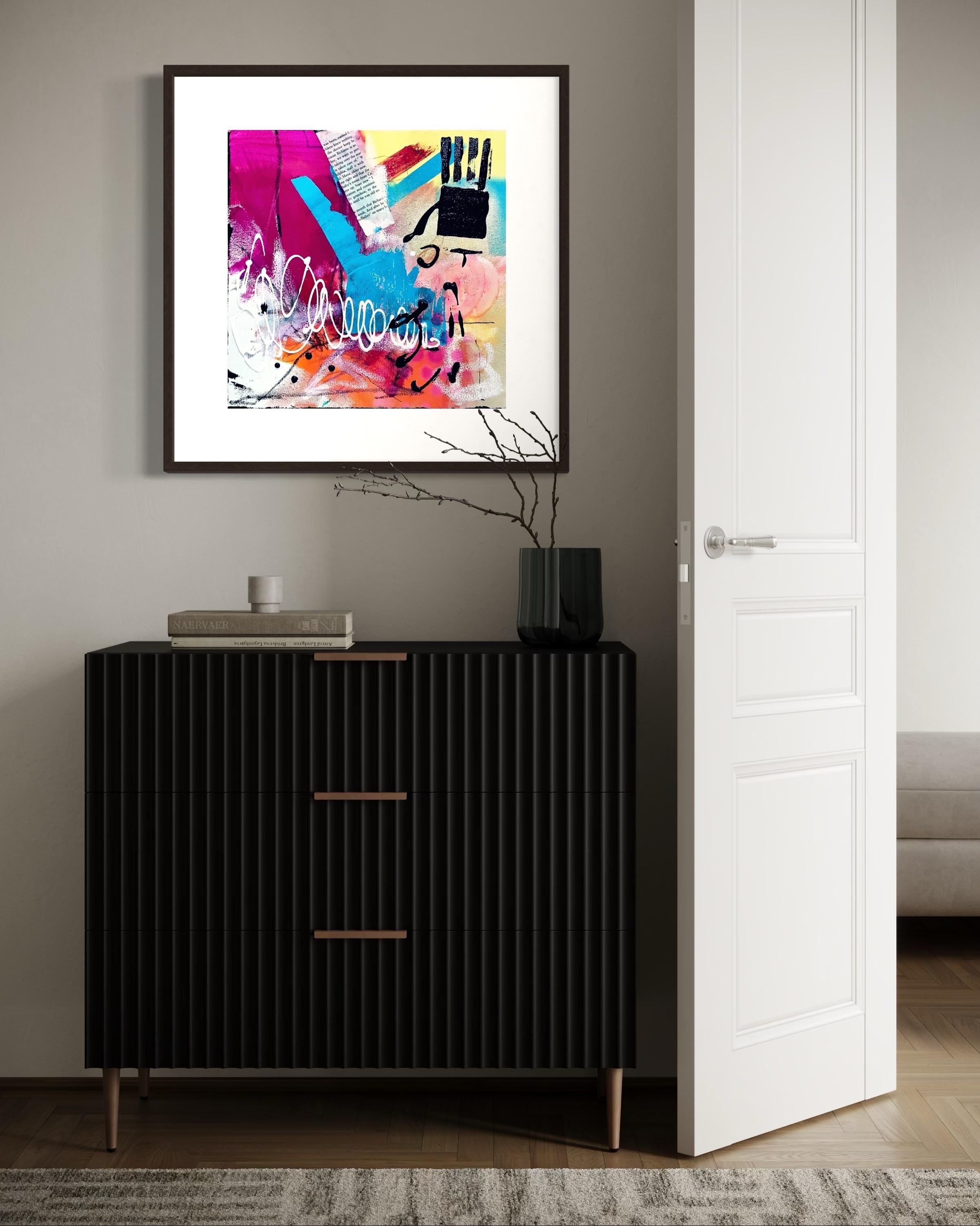 “Pandora” bursts with energy, color, and emotion — a fearless composition that channels both chaos and beauty in equal measure. In this dynamic acrylic painting, Michelle Thomas explores the moment when control gives way to creation — a visual