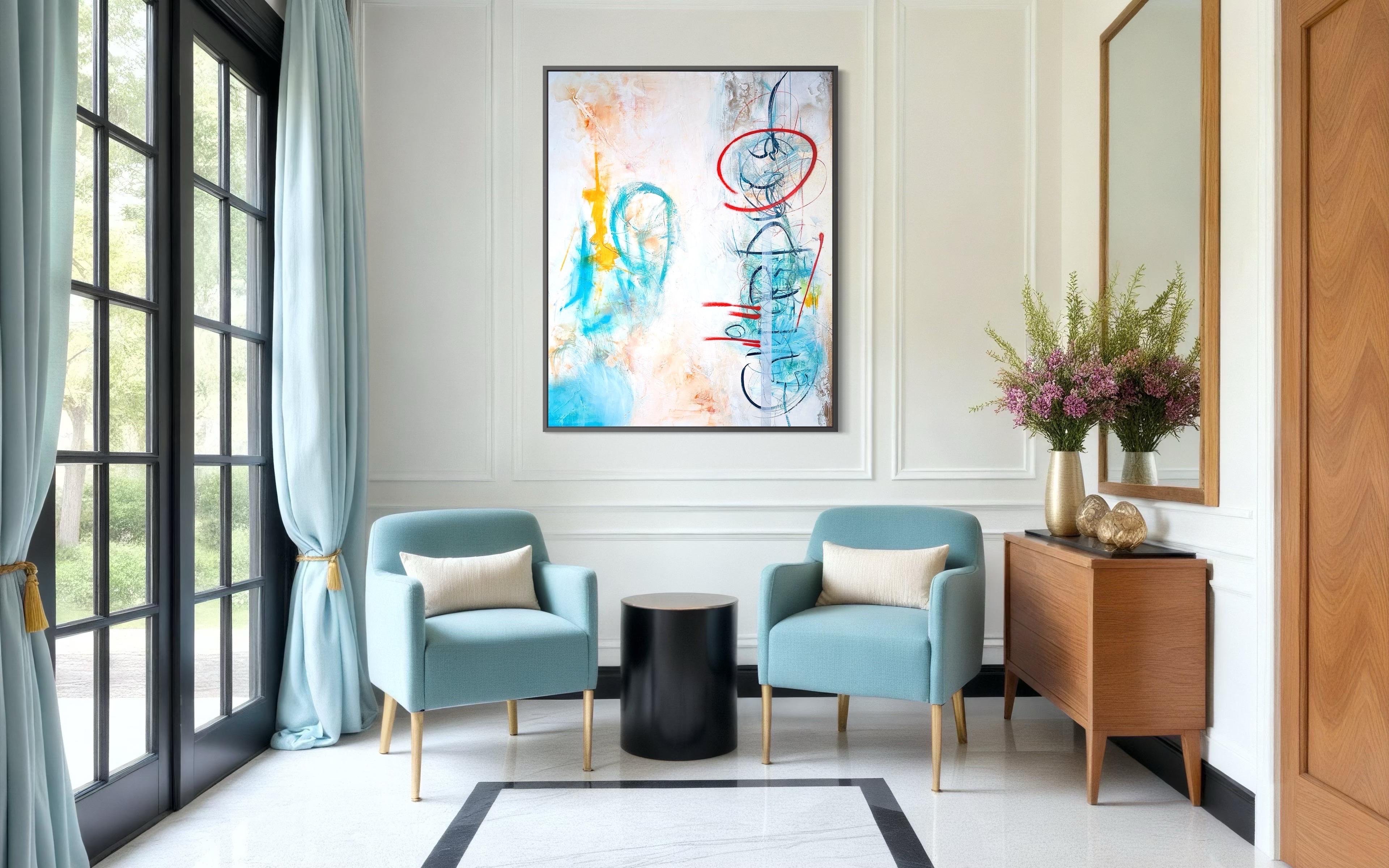 Resonanz - Türkis, Gold, Weiß, Neutral, Strukturiert, Straße, Weiß, Grau (Zeitgenössisch), Painting, von Michelle Thomas Artist