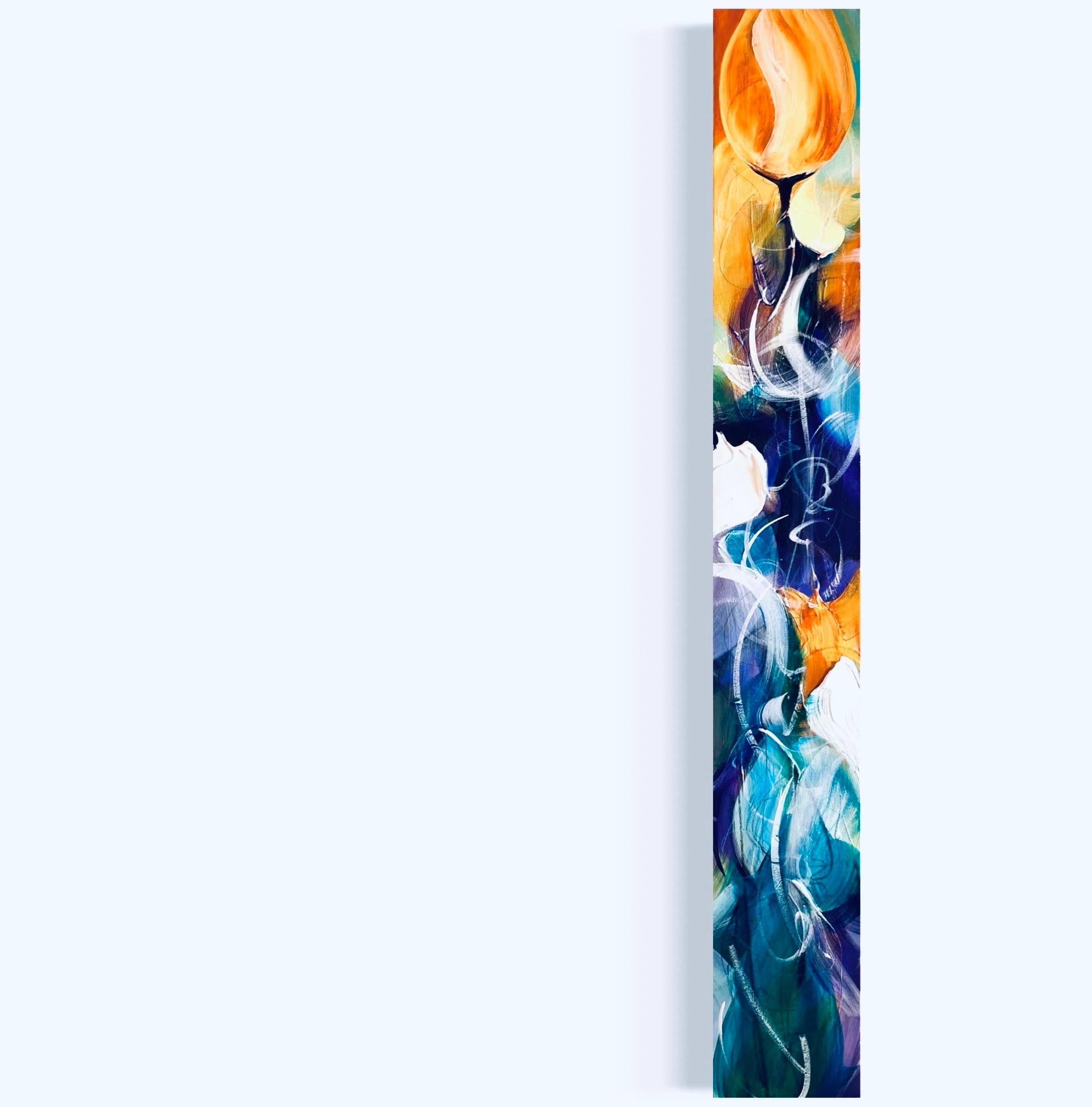 Abstract Painting Michelle Thomas Artist - Longing - Parfait pour l
entrée, étroit, coloré, haut, sarcelle, jaune, lumineux