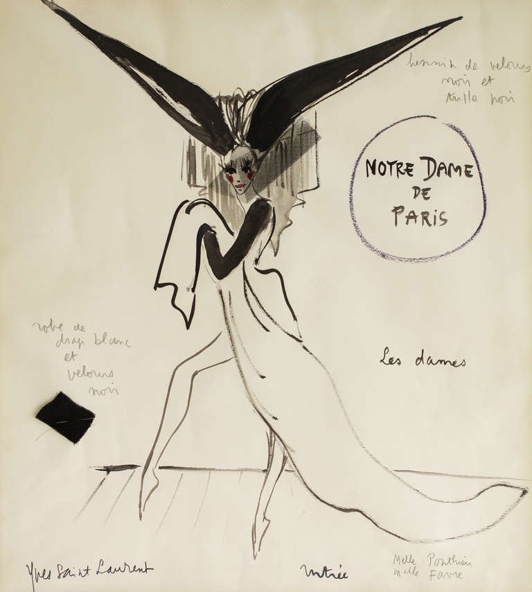 A Costume Design By Yves Saint Laurent For The Ballet Company Notre Dame De Paris. The Sketch Is Signed Yves Saint Laurent In the Lower Right Hand Corner.