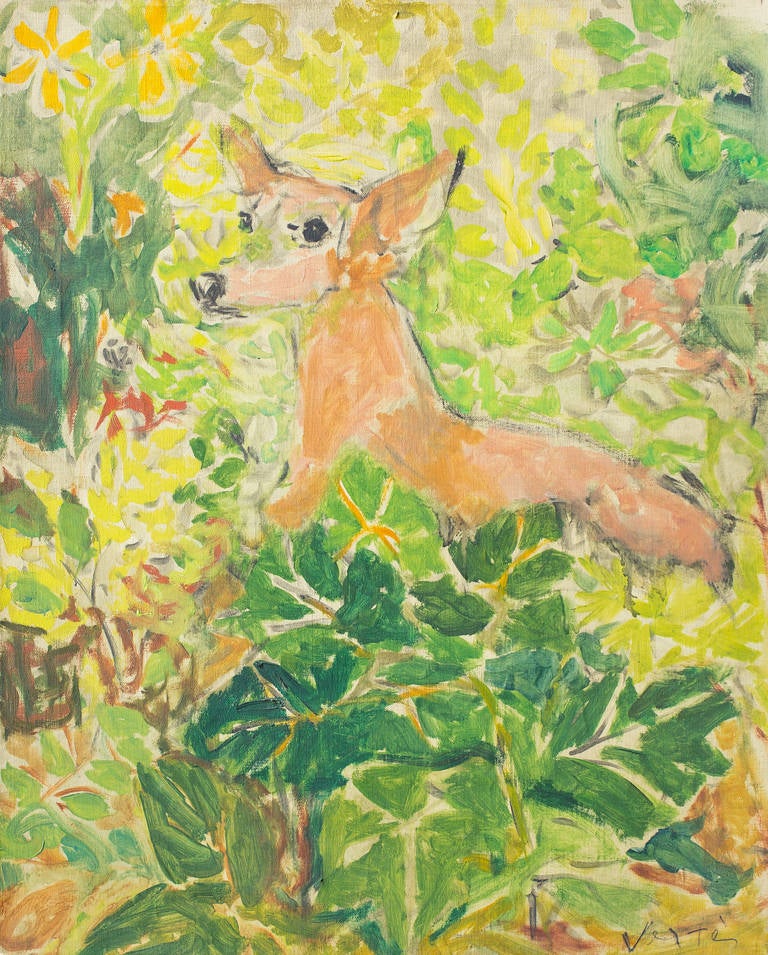 Marcel Vertès Animal Painting - Portrait Of A Dog In Foliage