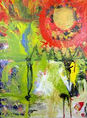 #21 Large painting, Harry van Gestel, Dutch modern, Green, Purple, Red