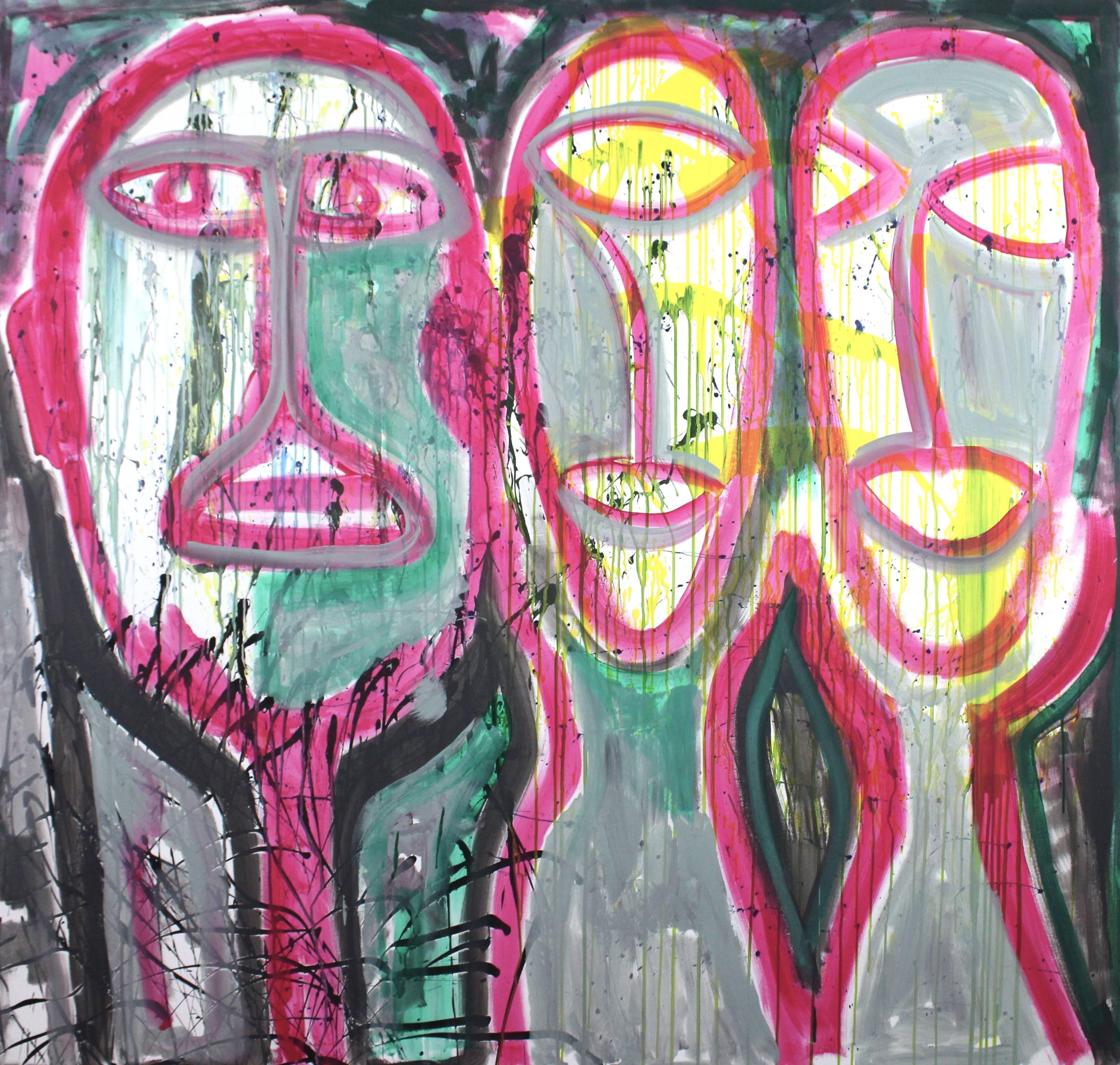 Harry van Gestel Figurative Painting - #101, Large abstract painting, Dutch contemporary, Faces