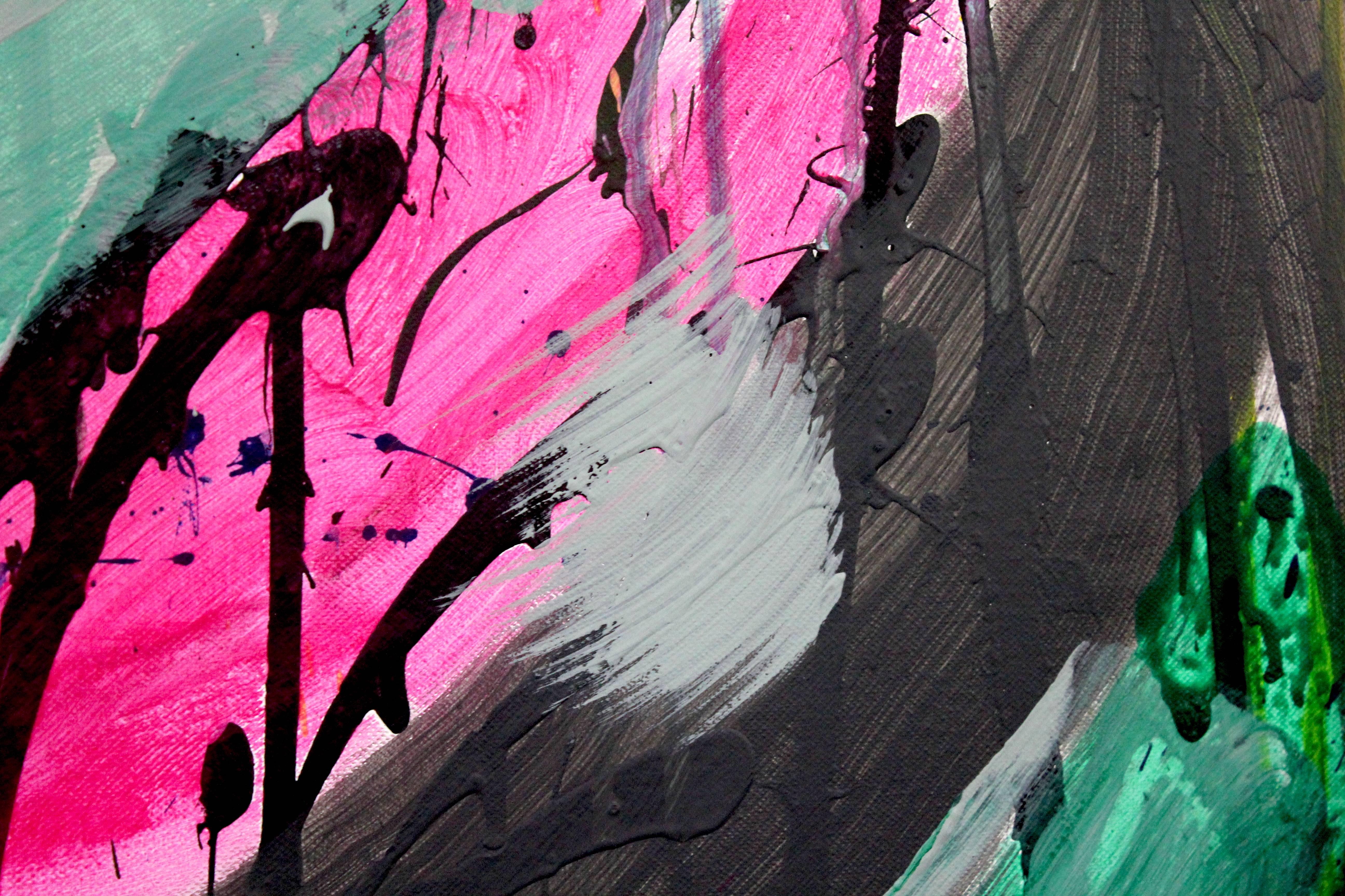 #101, Large abstract painting, Dutch contemporary, Faces - Gray Figurative Painting by Harry van Gestel