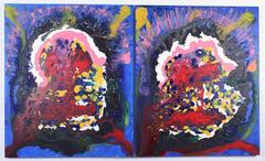 #67 Untitled Diptych, 2 canvasses, Composition Blue, red, Black