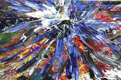 #25, Large abstract painting, Dutch contemporary, black, red, yellow, blue