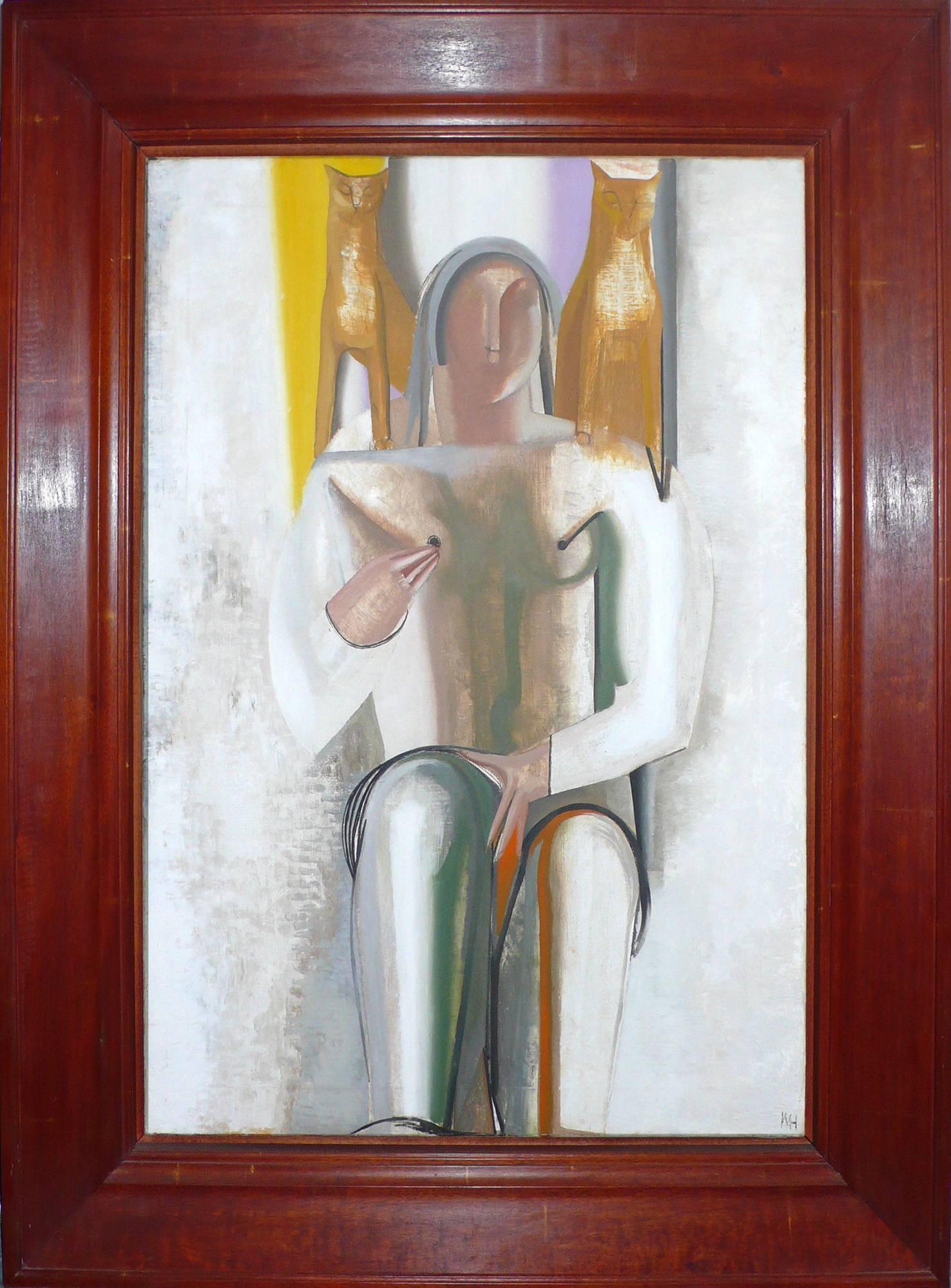 Joseph Mellor Hanson Figurative Painting - Woman with Cats