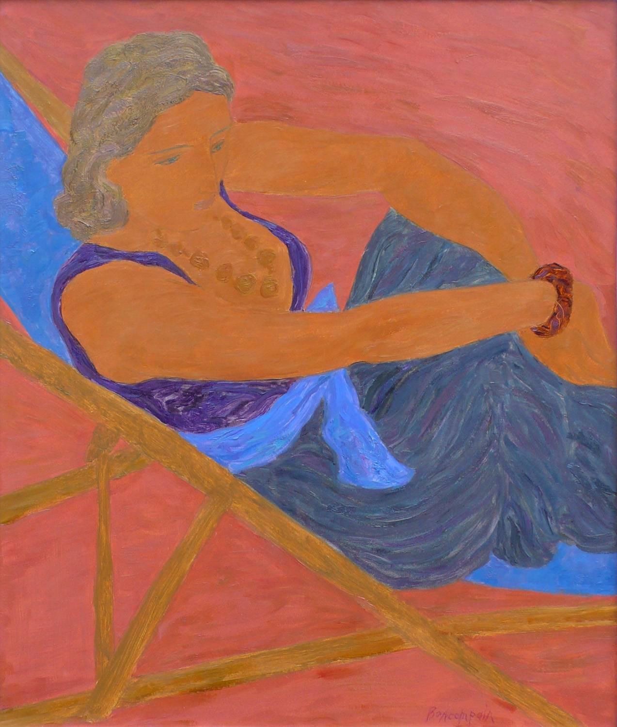 Jeune Femme Sur Le Transat - Painting by Pierre Boncompain