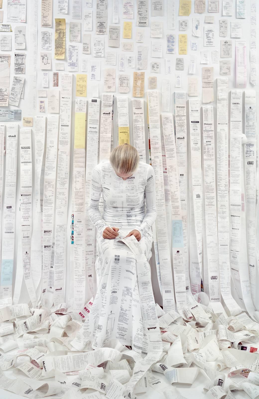 Rachel Perry Color Photograph - Lost in My Life (Receipts Seated)