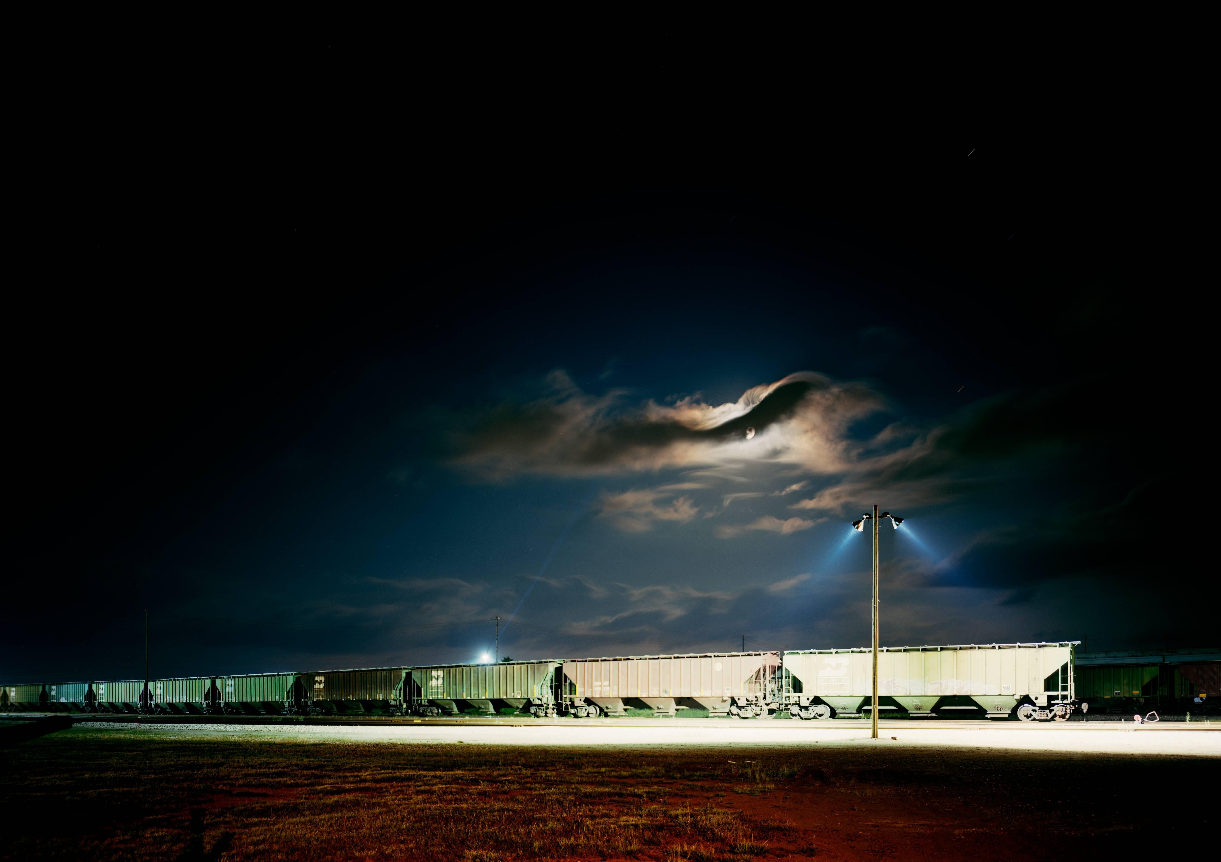 Victoria Sambunaris Landscape Photograph - Untitled (Night Train), Galveston, Texas